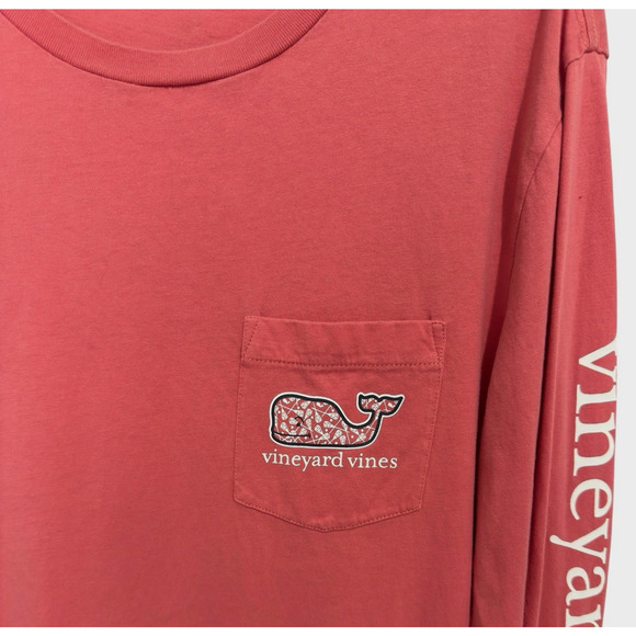 Vineyard Vines Mens Sz M Long Sleeve Lacrosse Tee Shirt Pink Whale EUC - Picture 5 of 7